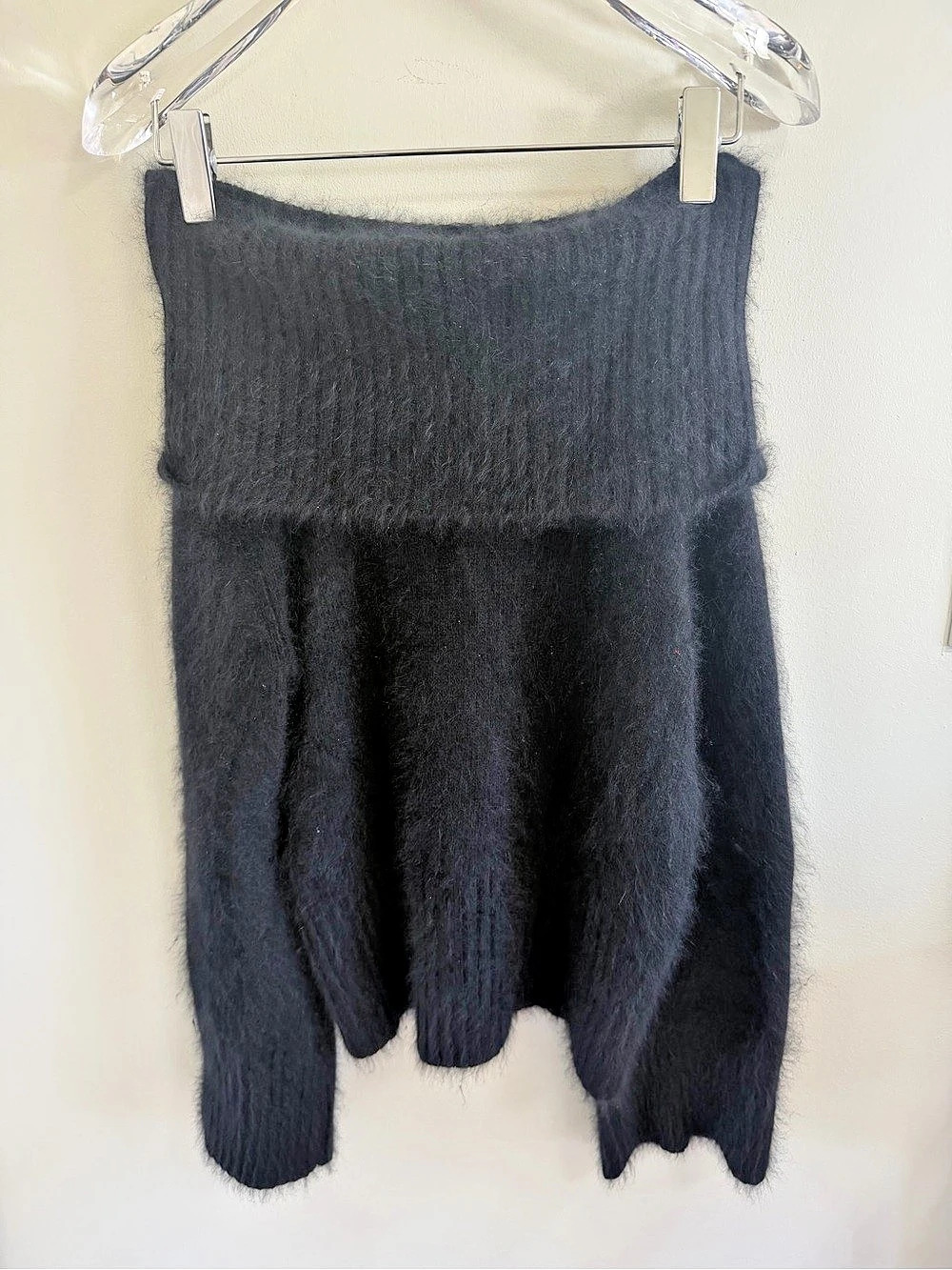 Vintage Spiegel 70% Angora Fuzzy Off Shoulder Sweater Black Large Coquette Y2K